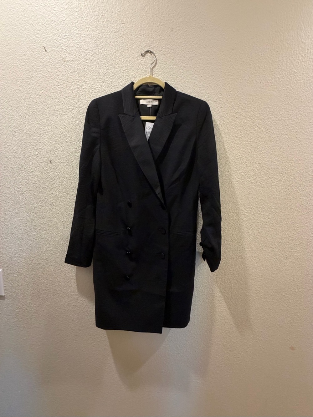 NWT LOFT Black Tuxedo Blazer Dress Size 4 Double Breasted